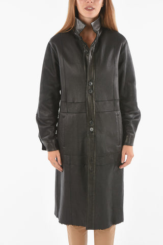 Cappotto Shearling Reversibile in Pelle a Tinta Unita