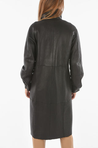 Cappotto Shearling Reversibile in Pelle a Tinta Unita
