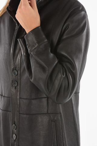 Cappotto Shearling Reversibile in Pelle a Tinta Unita