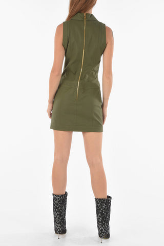 Sleeveless Double Breasted Dress with Golden Buttons and Spear Lapel Collar