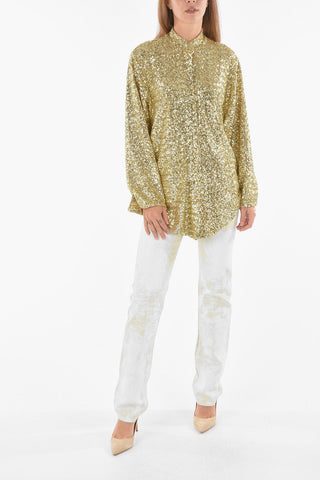 Sequined Maxi Blouse with Leg Of Mutton Sleeve