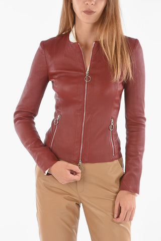 Giacca in Pelle Full-zip Girocollo