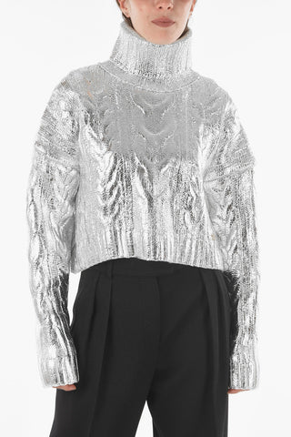 Turtle Neck Cropeed Jumper Metallic Effect