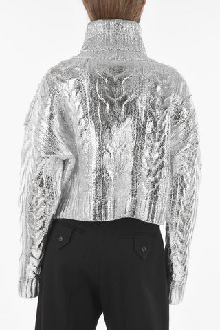 Turtle Neck Cropeed Jumper Metallic Effect