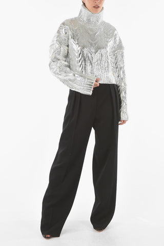 Turtle Neck Cropeed Jumper Metallic Effect