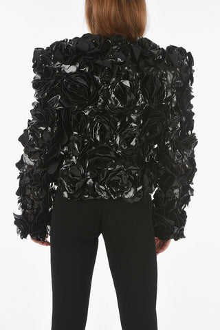 Jacket with Leather Appliqued Flowers
