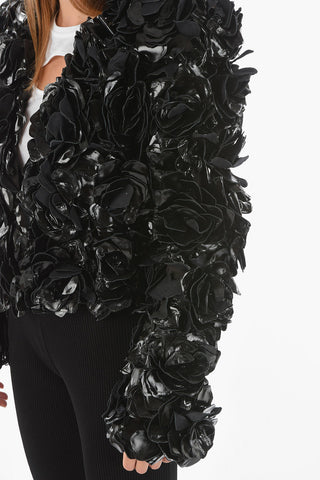 Jacket with Leather Appliqued Flowers
