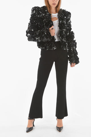 Jacket with Leather Appliqued Flowers