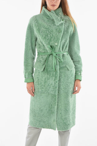 Cappotto Shearling in Pelle con Cinturini al Polso