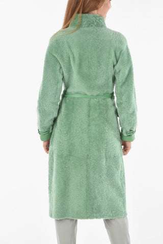 Cappotto Shearling in Pelle con Cinturini al Polso
