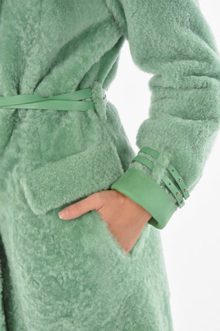 Cappotto Shearling in Pelle con Cinturini al Polso