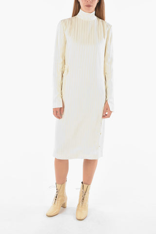 Maxi Abito in Gessato Tone-sur-tone con Mock Neck
