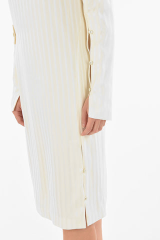 Maxi Abito in Gessato Tone-sur-tone con Mock Neck