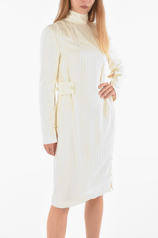 Maxi Abito in Gessato Tone-sur-tone con Mock Neck