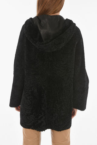 Cappotto shearling in Pelle Reversibile con Cappuccio