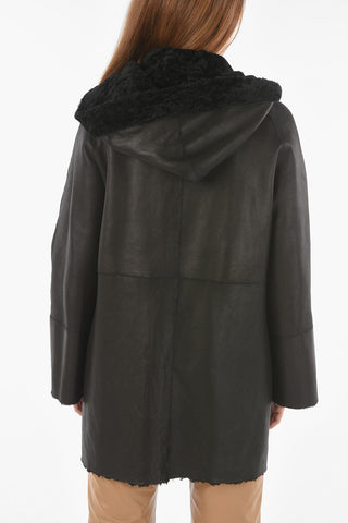 Cappotto shearling in Pelle Reversibile con Cappuccio