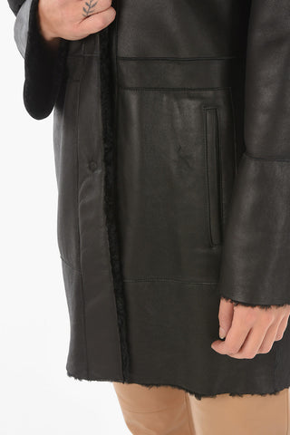 Cappotto shearling in Pelle Reversibile con Cappuccio