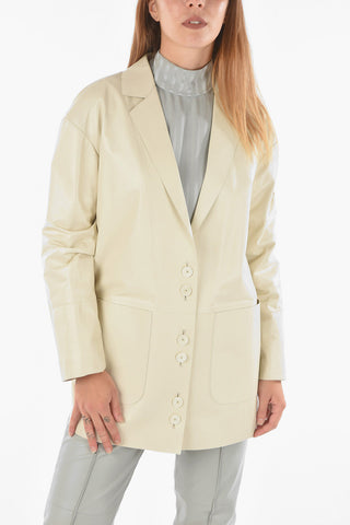 Blazer a Spalla Scesa in Pelle con Tasche Patch