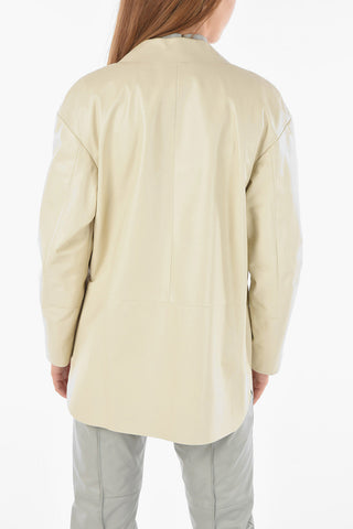 Blazer a Spalla Scesa in Pelle con Tasche Patch