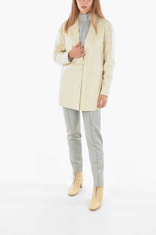 Blazer a Spalla Scesa in Pelle con Tasche Patch