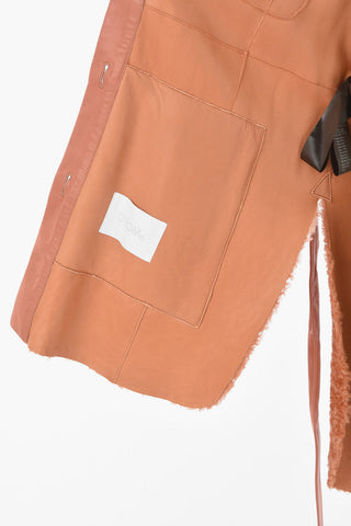 Leather Shearling Coat with Double Breast Pocket and Belt