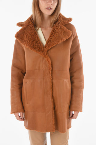 Leather Reversible Shearling Coat with Automatic Button Fastening