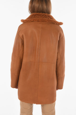 Leather Reversible Shearling Coat with Automatic Button Fastening