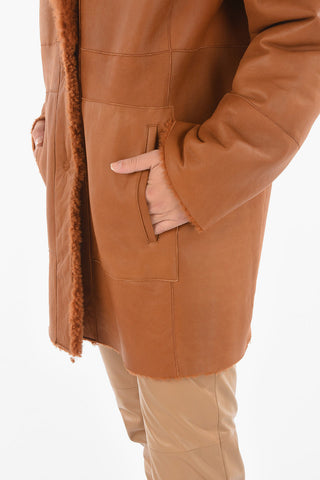 Leather Reversible Shearling Coat with Automatic Button Fastening