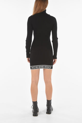 Turtleneck Ribbed Bodycon Dress with Zip on The Sleeve