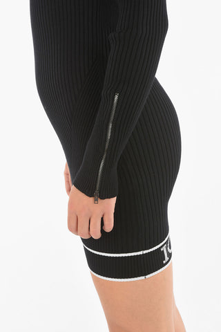 Turtleneck Ribbed Bodycon Dress with Zip on The Sleeve