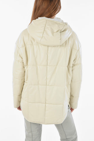 Padded Leather Jacket with Hood