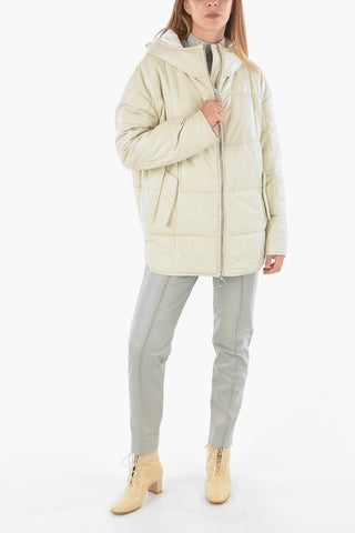 Padded Leather Jacket with Hood