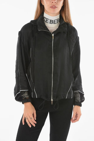 perforated details hooded jacket