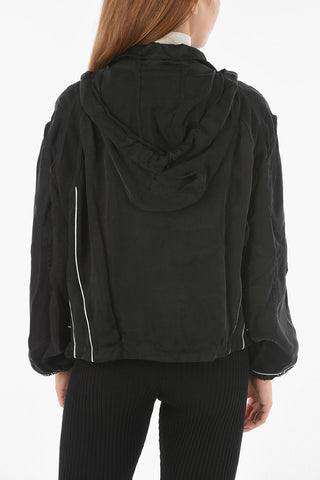 perforated details hooded jacket