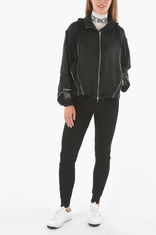 perforated details hooded jacket