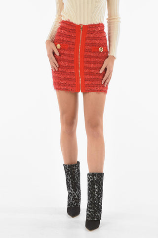 Front Zip Eyelash Pencil Mini Skirt