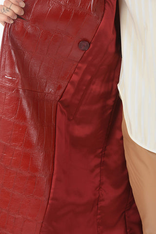 Soft Leather Double-breasted Trench Coat with Belt in Croco Print