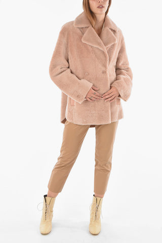 Leather Double-breasted Shearling Coat