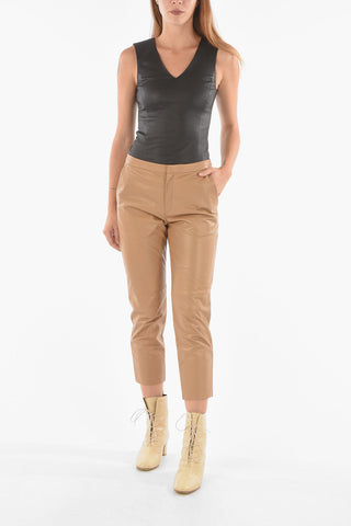 Leather Baggy Pants with Hidden Fastening