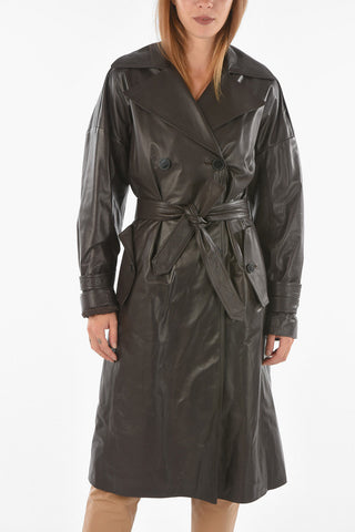 Double-breasted Leather Trench with Belt