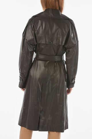 Double-breasted Leather Trench with Belt
