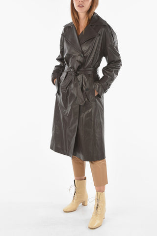 Double-breasted Leather Trench with Belt