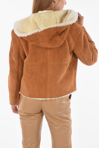 Suede Leather Hooded Shearling Jacket