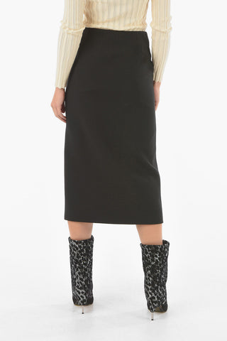 Wool and Silk Blend Longuette Pencil Skirt With Side Slit