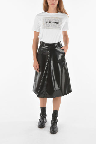 2 GENIUS Back Zipped Eco-Patent Leather Midi Skirt