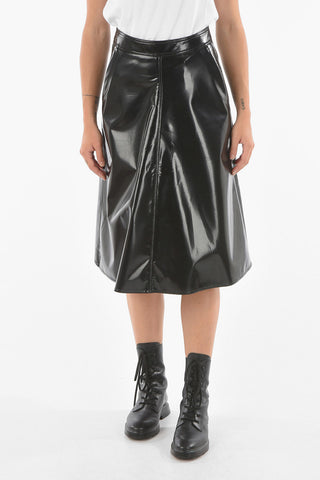 2 GENIUS Back Zipped Eco-Patent Leather Midi Skirt