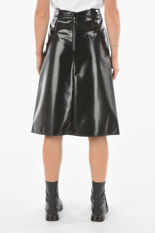 2 GENIUS Back Zipped Eco-Patent Leather Midi Skirt
