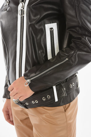 Giubbotto Biker in Pelle Con Bordi in Contrasto