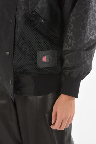 CHAMPION All Over Logo Windbreaker with Leather Details
