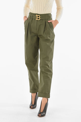 Pantaloni Plissettati con Cintura Logata
